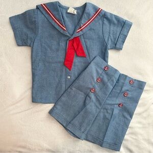 Vintage Good Lad Chambray Sailor Nautical Outfit Shorts & Shirt 3T Boys Blue USA